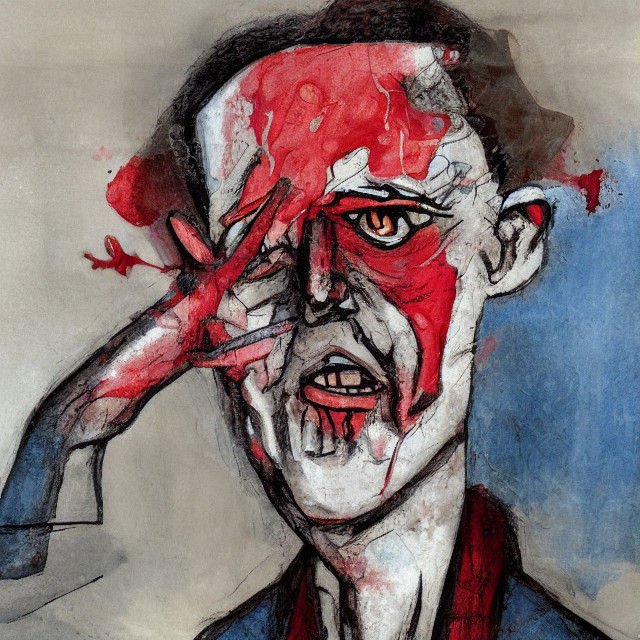 Grotesque Expressionist Portrait with Hole in the Head and S...