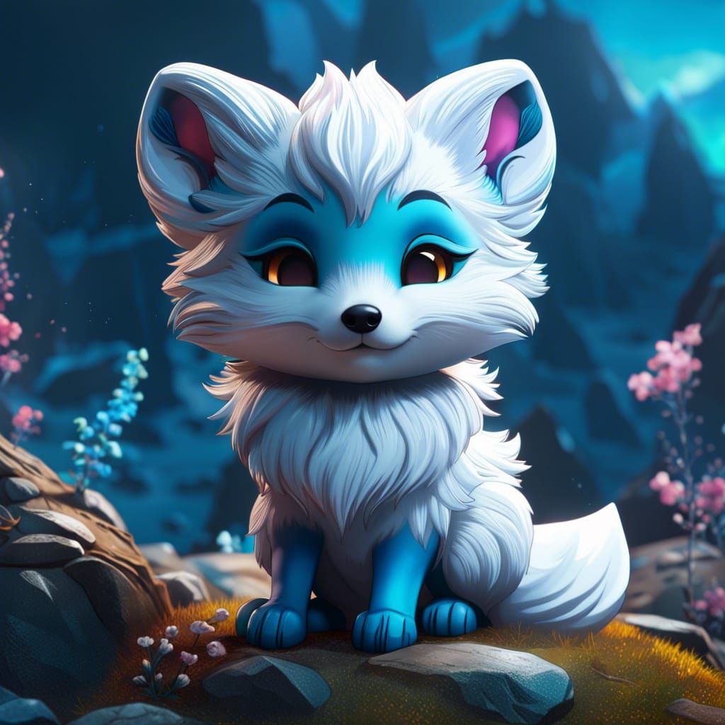 Adorable Arctic Fox Chibi in Detailed Matte Painting