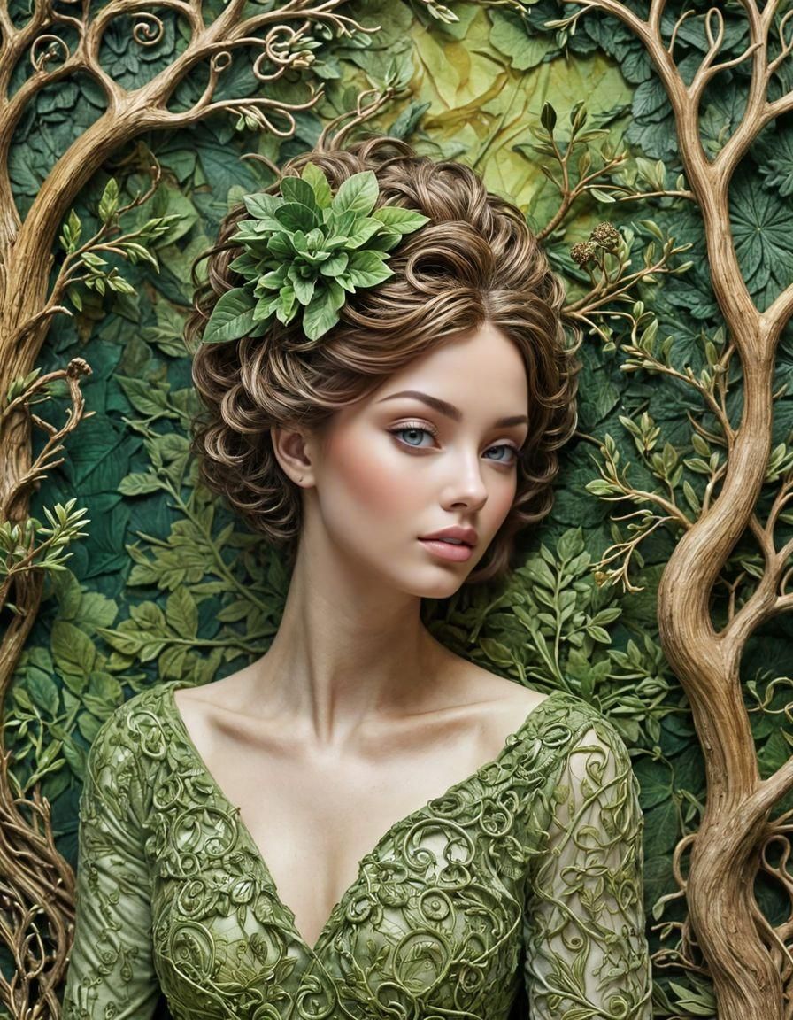 Elegant Forest Woman in Mixed Media Collage