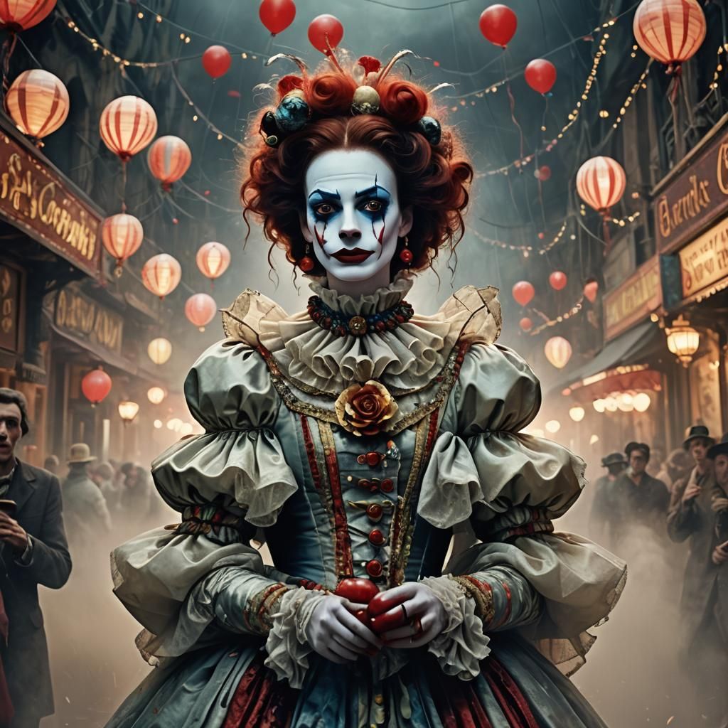 Mystical Clown in Carnival Lights: Matte Painting Aesthetic