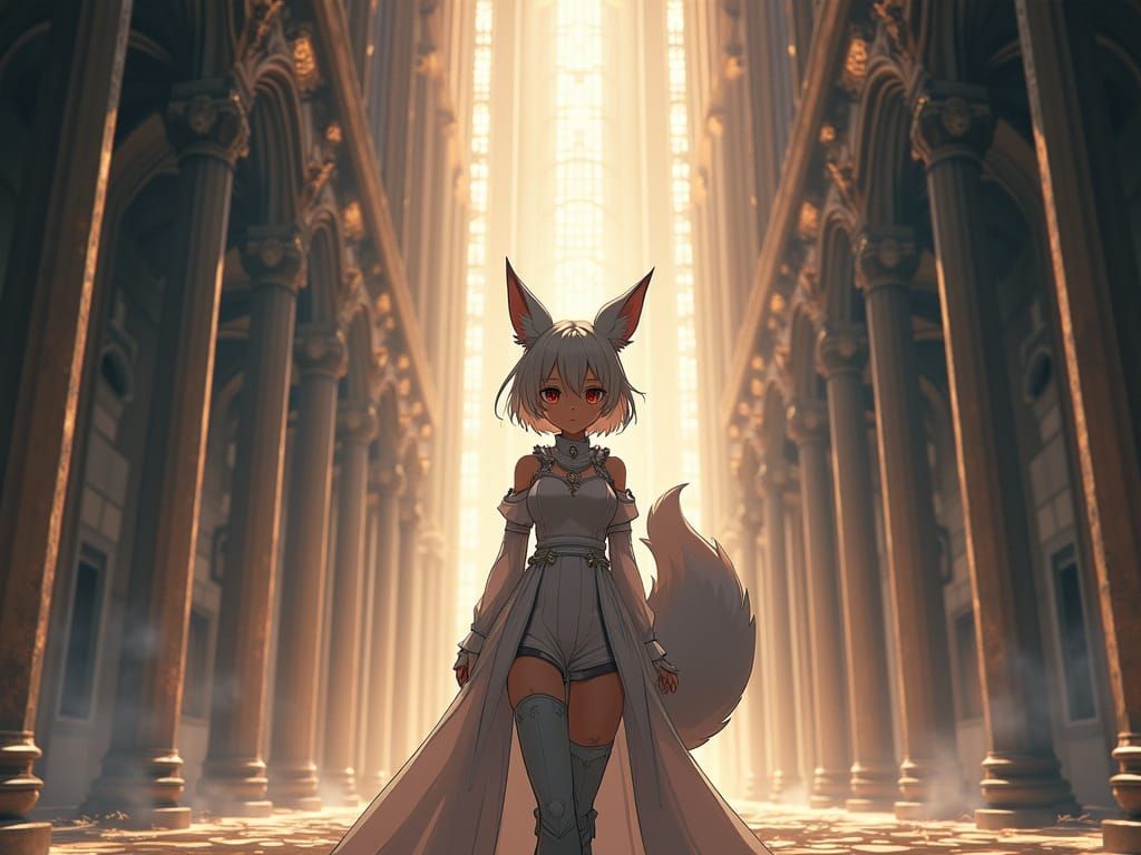 Anime Goddess Fox in Futuristic Cathedral