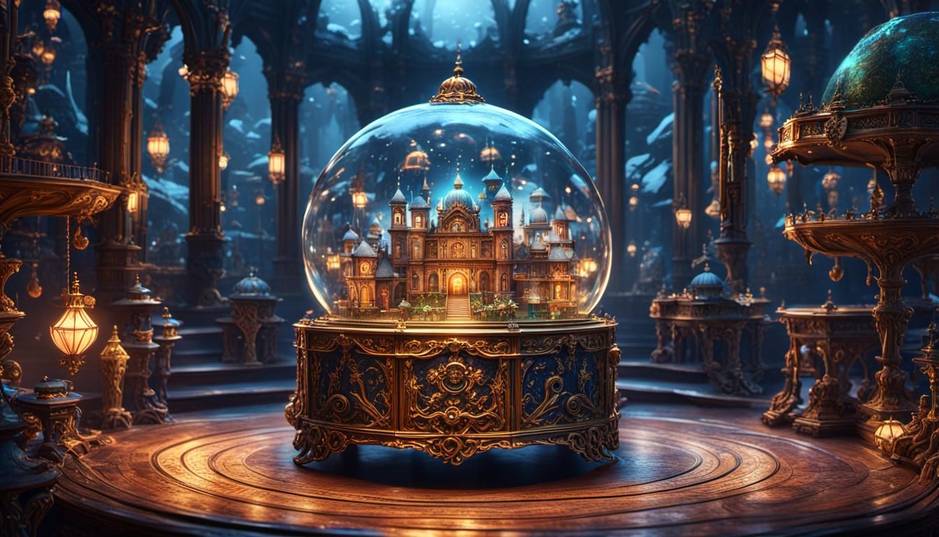 Elaborate Music Box with Tiny Fantasy World