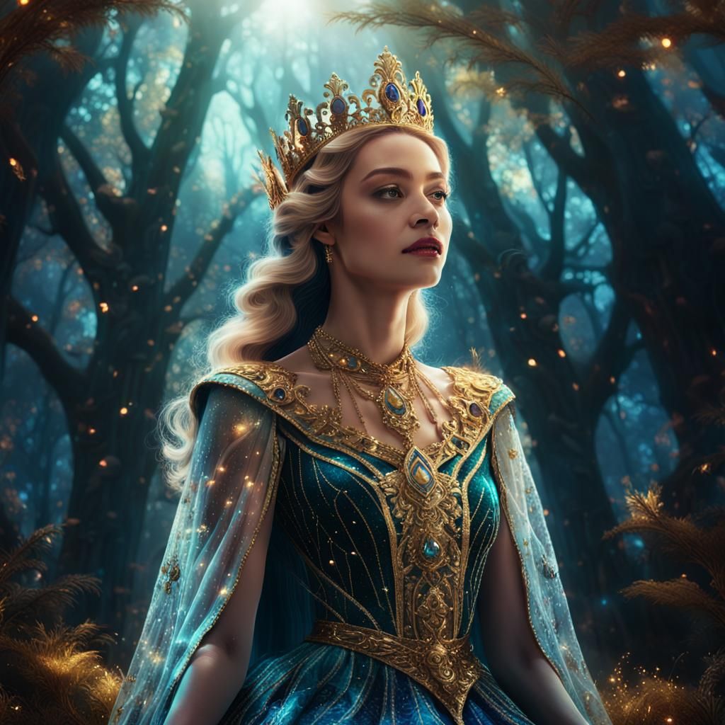 Queen in Mystical Forest: Vibrant Digital Illustration