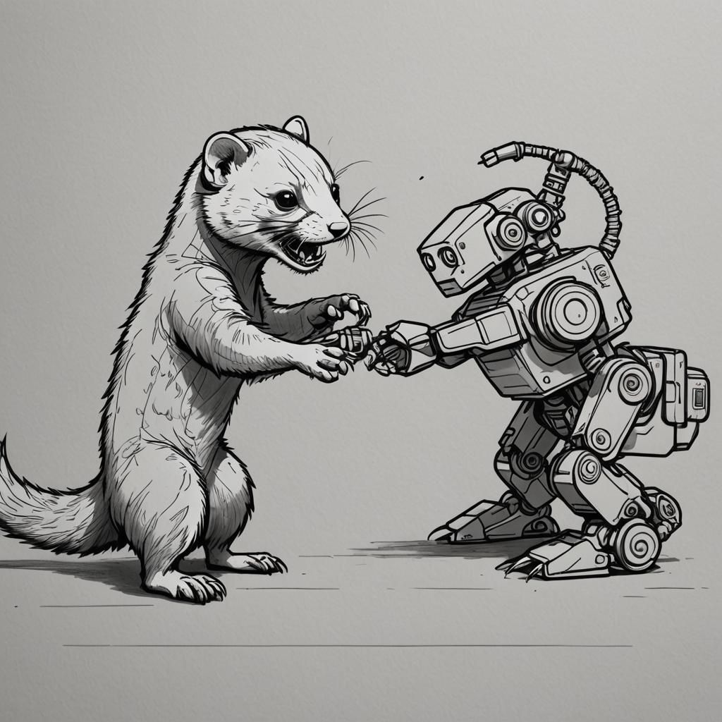 Ferret Versus Robot: Single Line Art