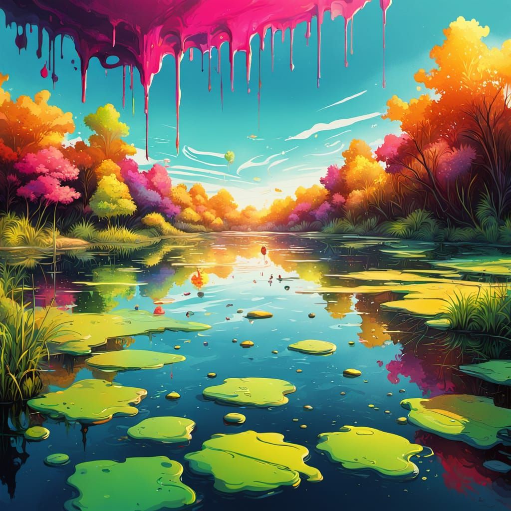 Algae Lake in Vibrant Graffiti Street Art Style