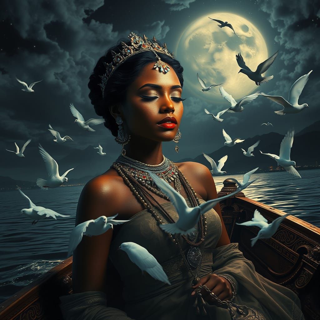 Mystical Indian Princess on Dreamlike River