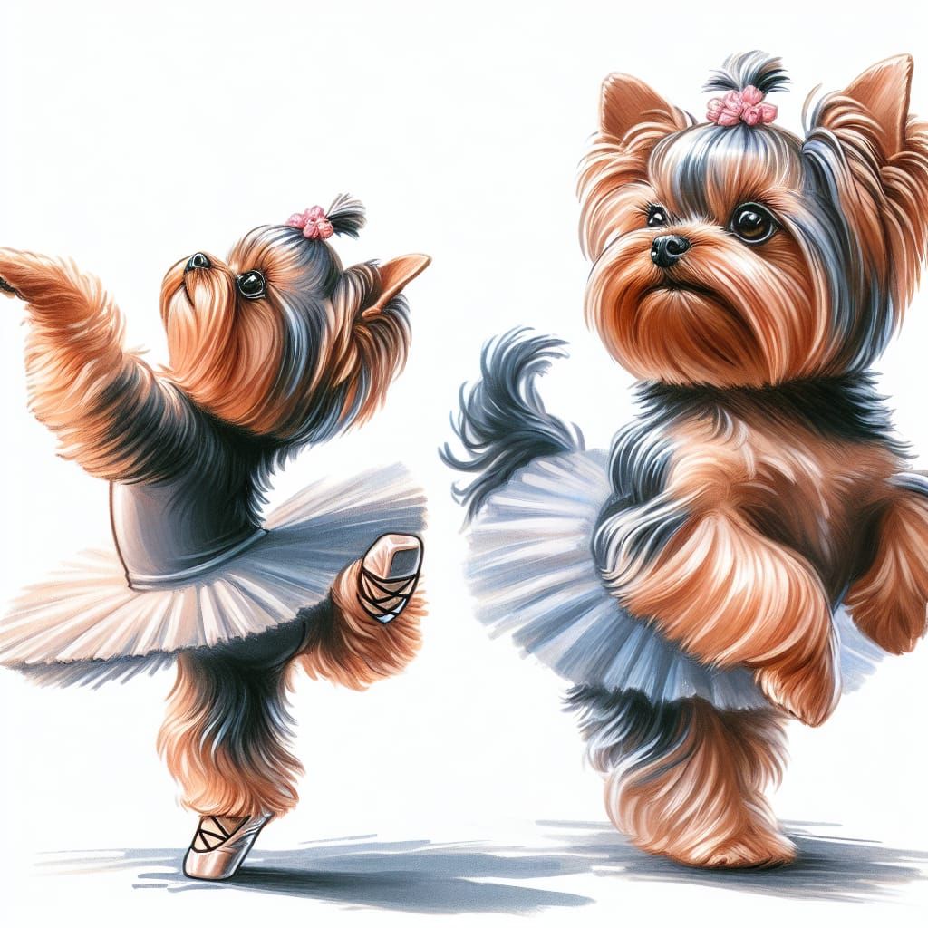 Yorkie Dog Ballet Dance in Gouache Style