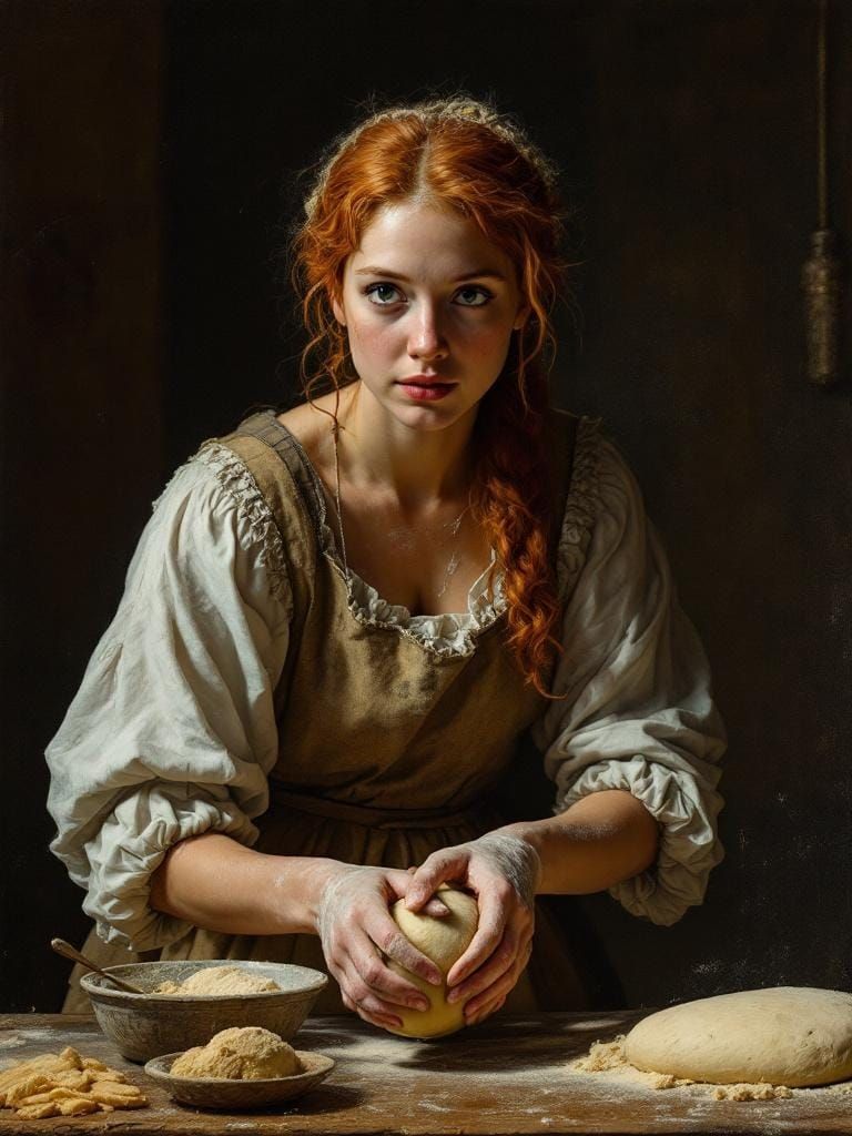 Dramatic Kitchen Scene in Tenebrism Style