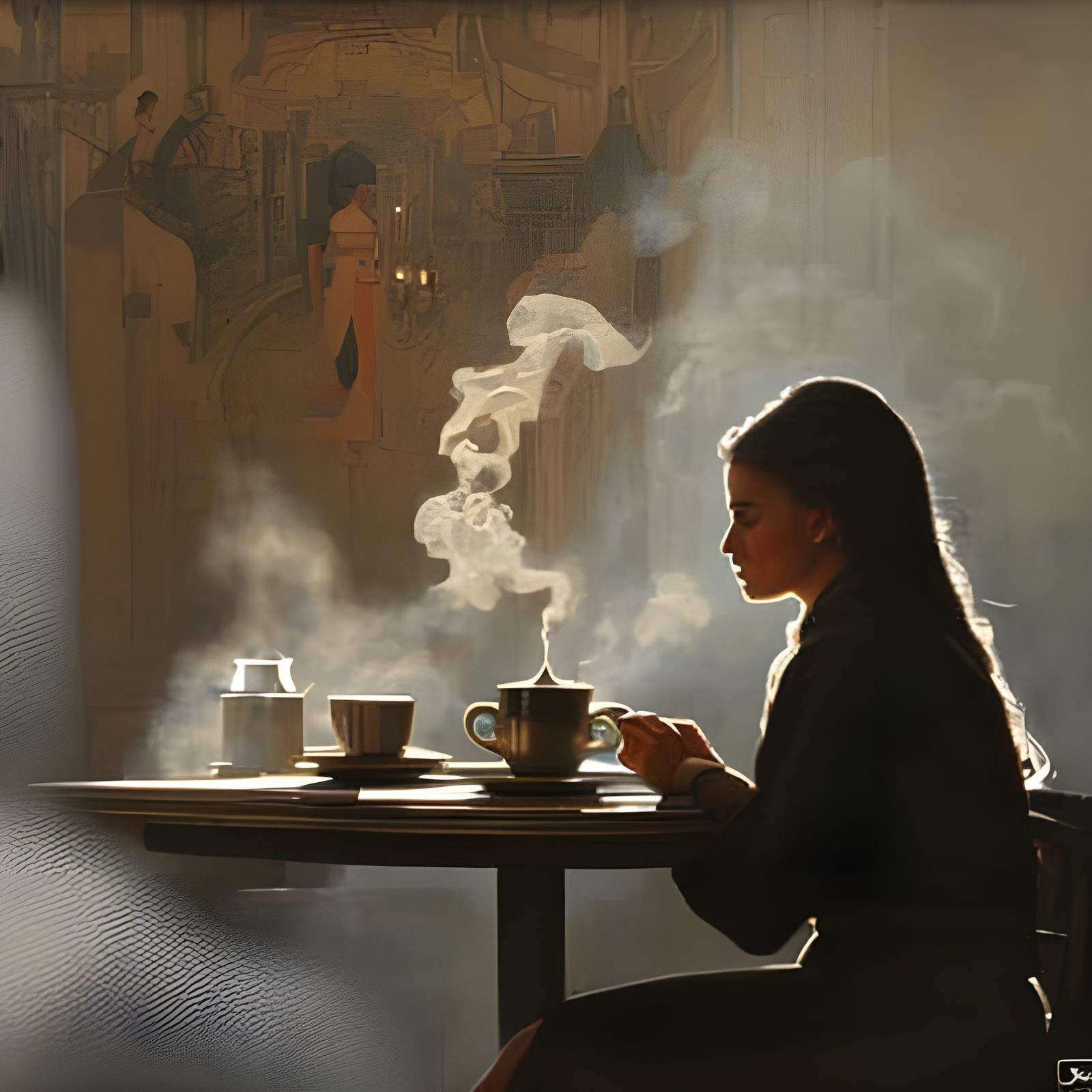 Beautiful Woman Enjoying Tea in Dreamy Cafe