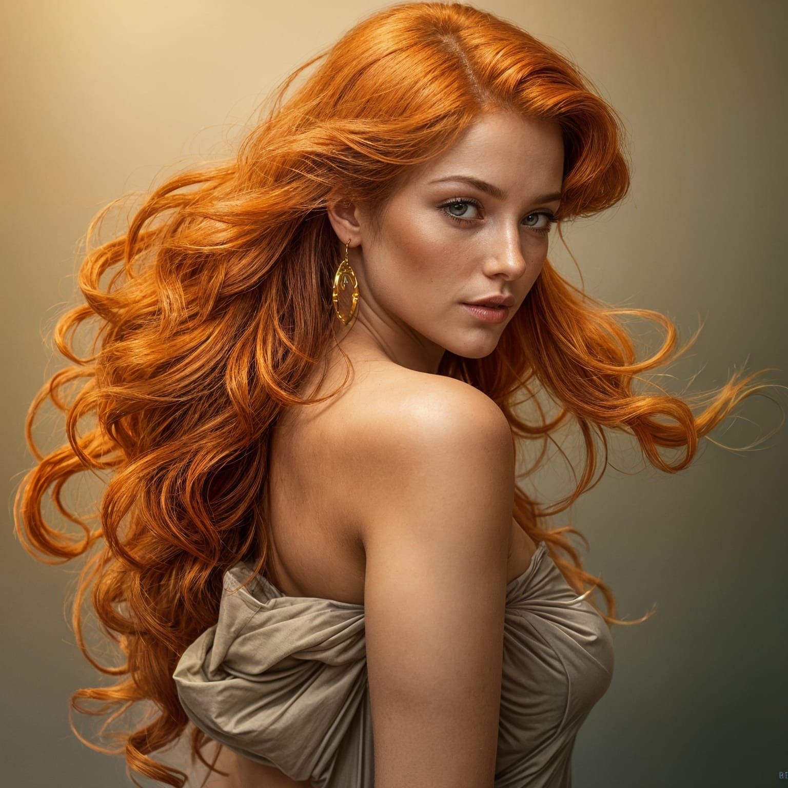 Sensuous Woman with Long Honey-Red Hair
