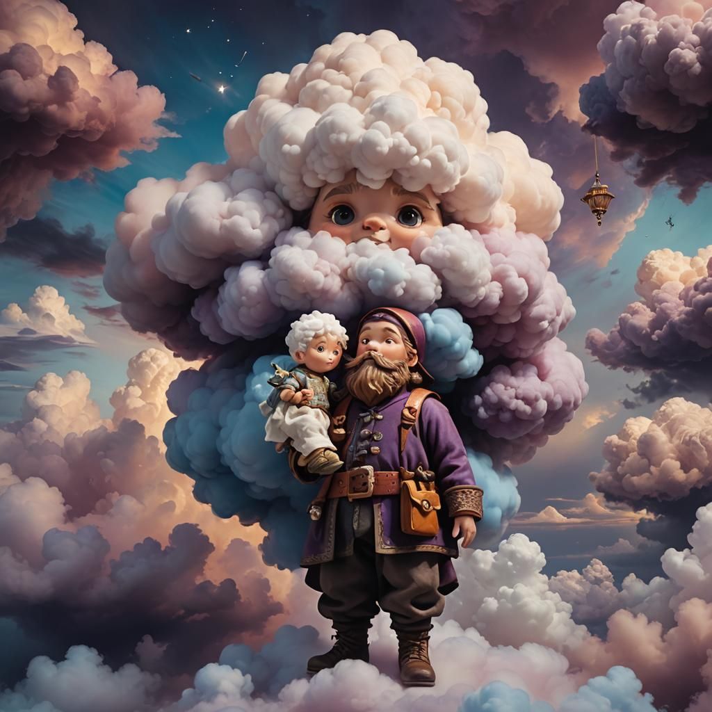 Dreamy Cloud Doll Creation in Surreal Twilight