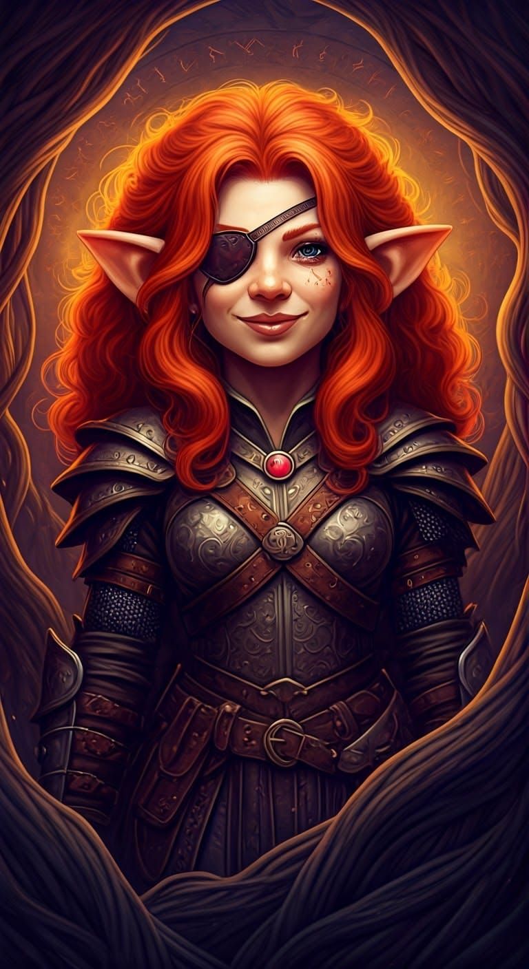 Gnome Rogue with Ruby Patch in Art Nouveau Style