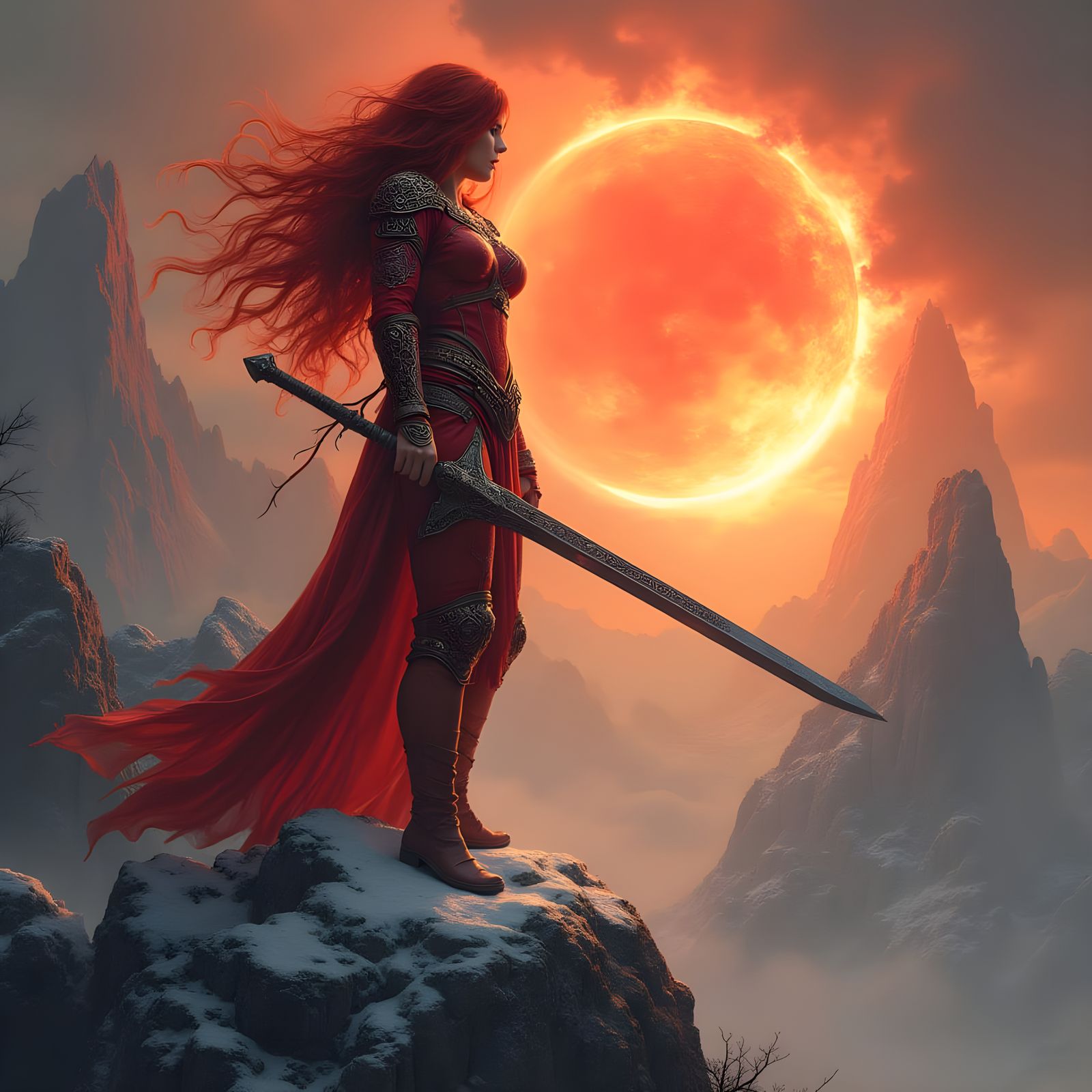 Heroic Red Sonja Conquers Snow-Capped Fantasy Realm in Cyber...