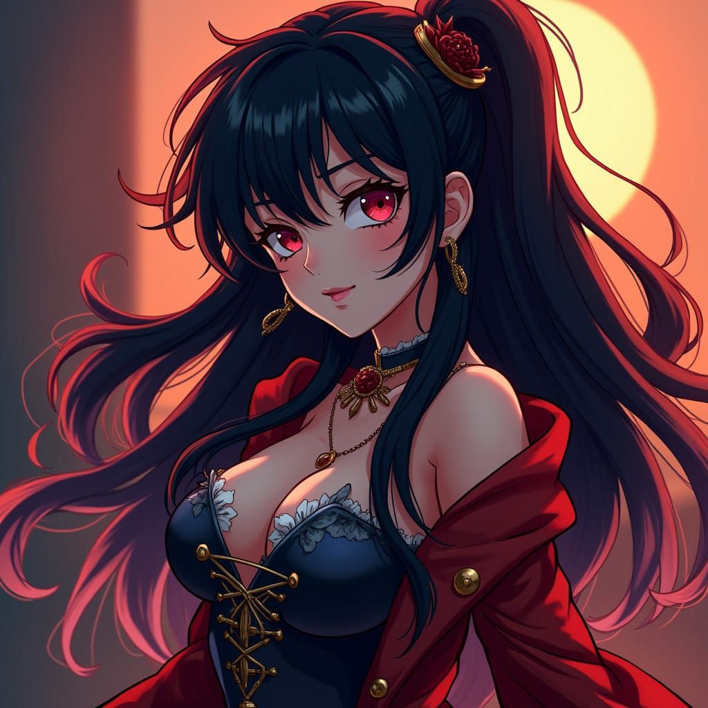 Anime-Inspired Cel-Shaded Pirate Maiden in Vibrant, Deep Col...