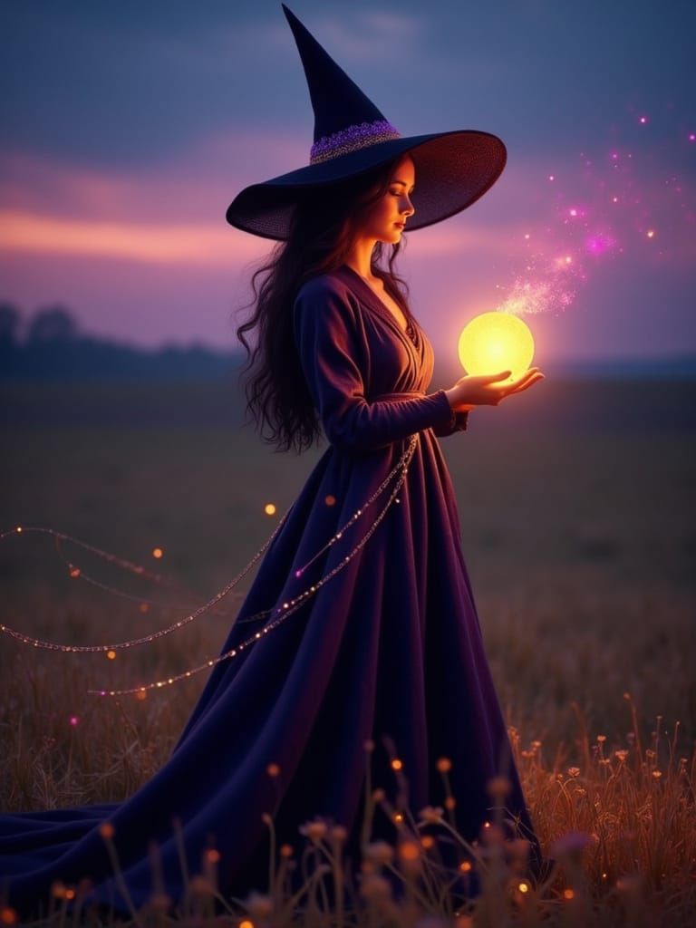 Mystical Witch with Glowing Orb in Ethereal Lighting
