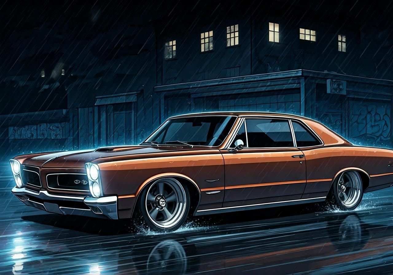 Pontiac GTO Speeds Through Detroit, Comic Book Style