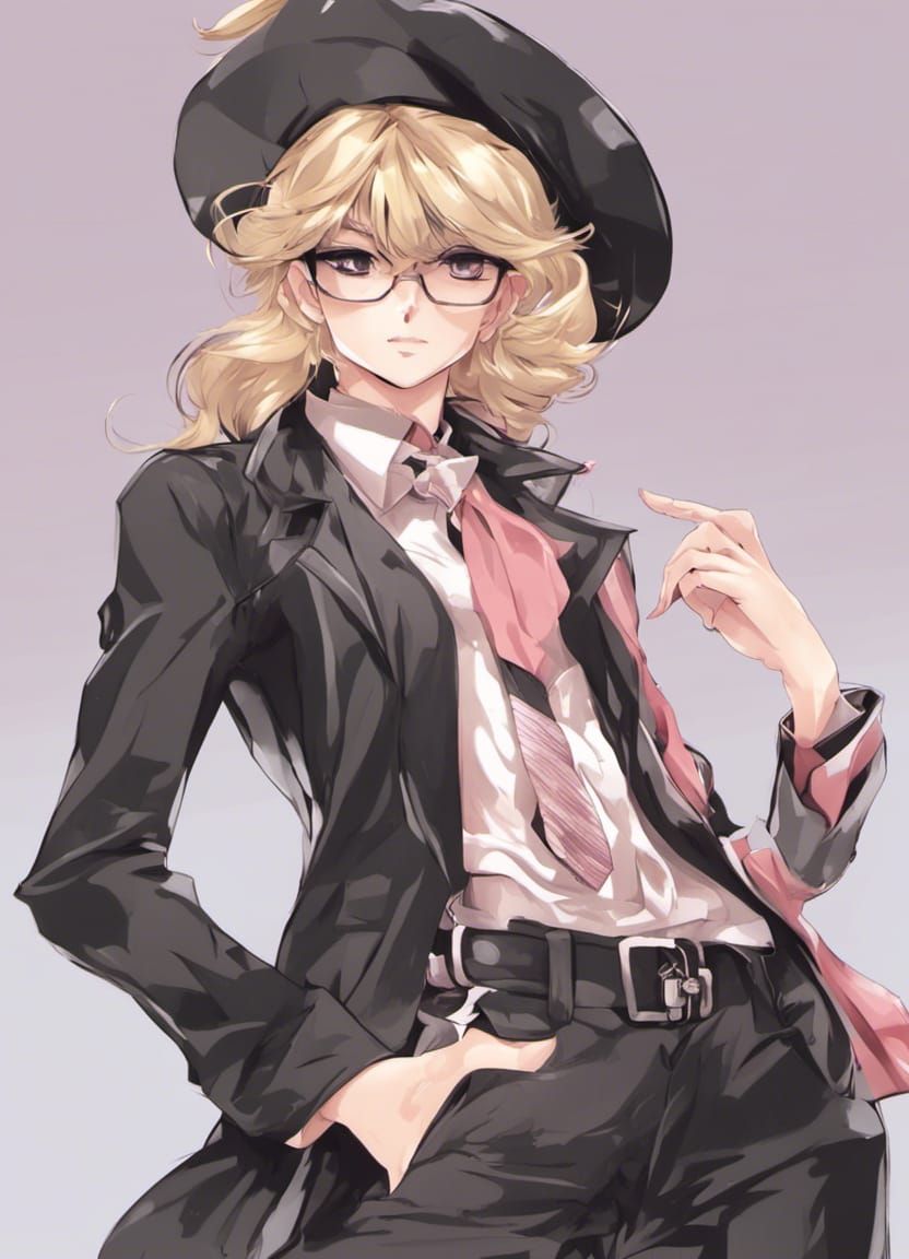 Stylish Femboi Fashionista in Anime Art Style
