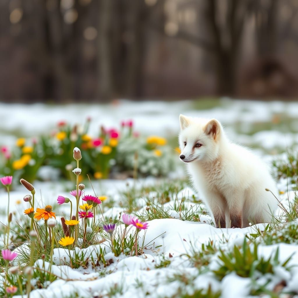 Spring Awakening with Fluffy White Fox