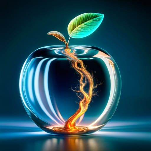 Apple Crystal Figurine with Cloud Hurricane, Art Nouveau