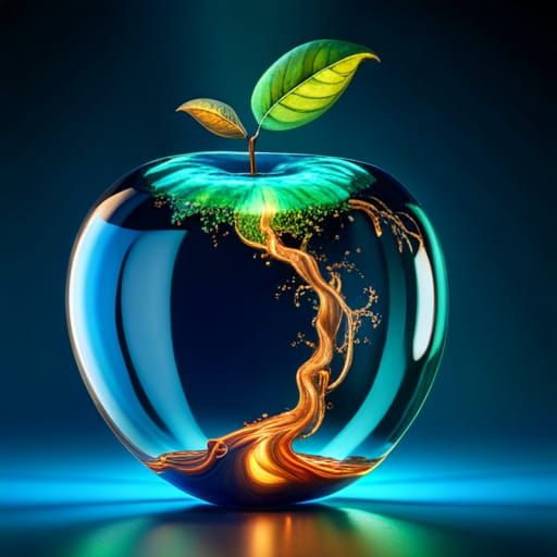 Apple Crystal Figurine with Cloud Hurricane, Art Nouveau