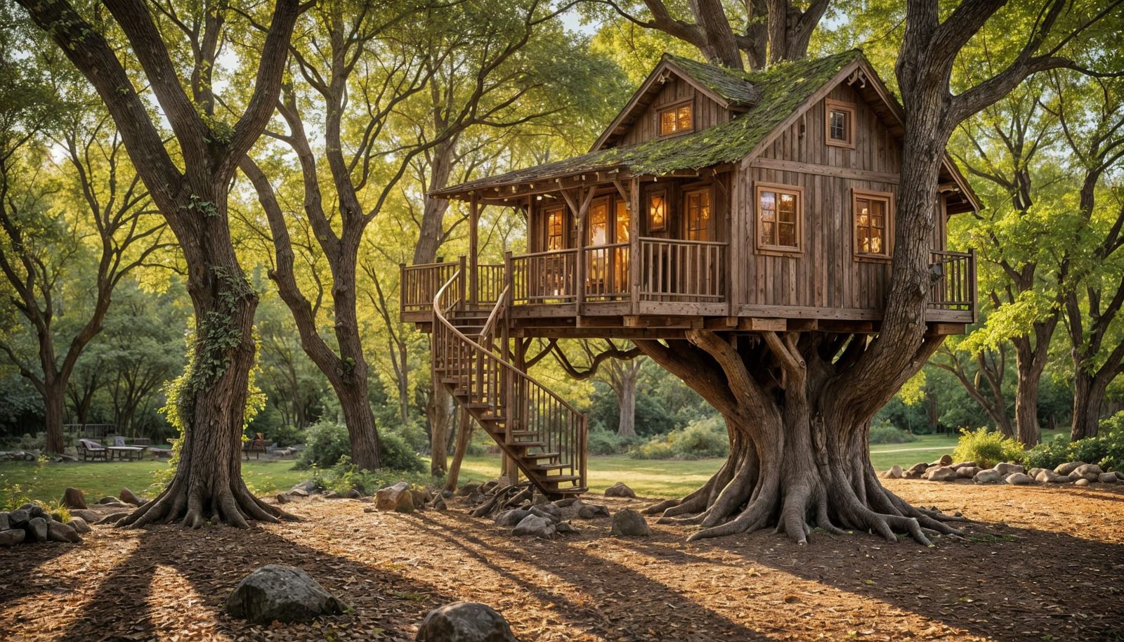 Serene Treehouse in a Lush Backyard Landscape