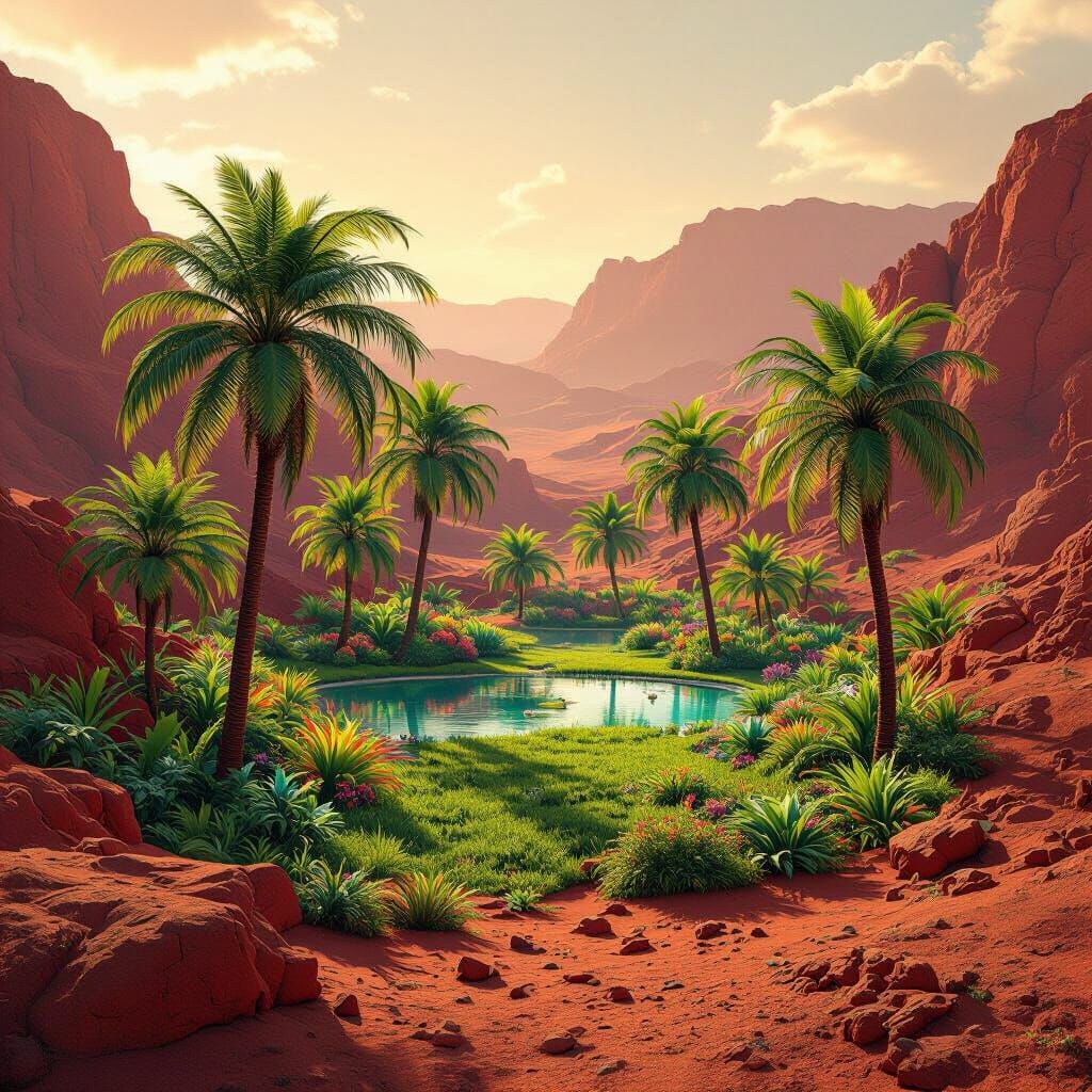 Green Martian Oasis: Detailed Fantasy Concept Art