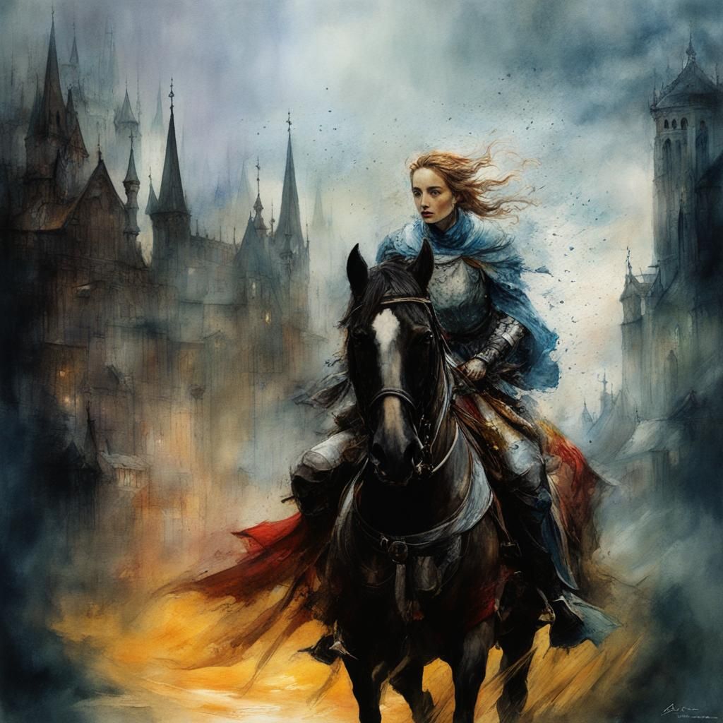 Medieval Lady and Knight Tournament in Watercolour