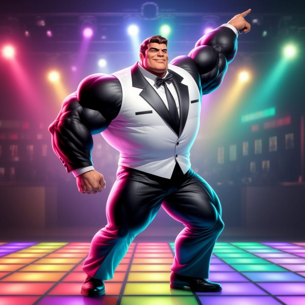 Classic Disco Dancer Striking a Pose on a Vibrant Dance Floo...