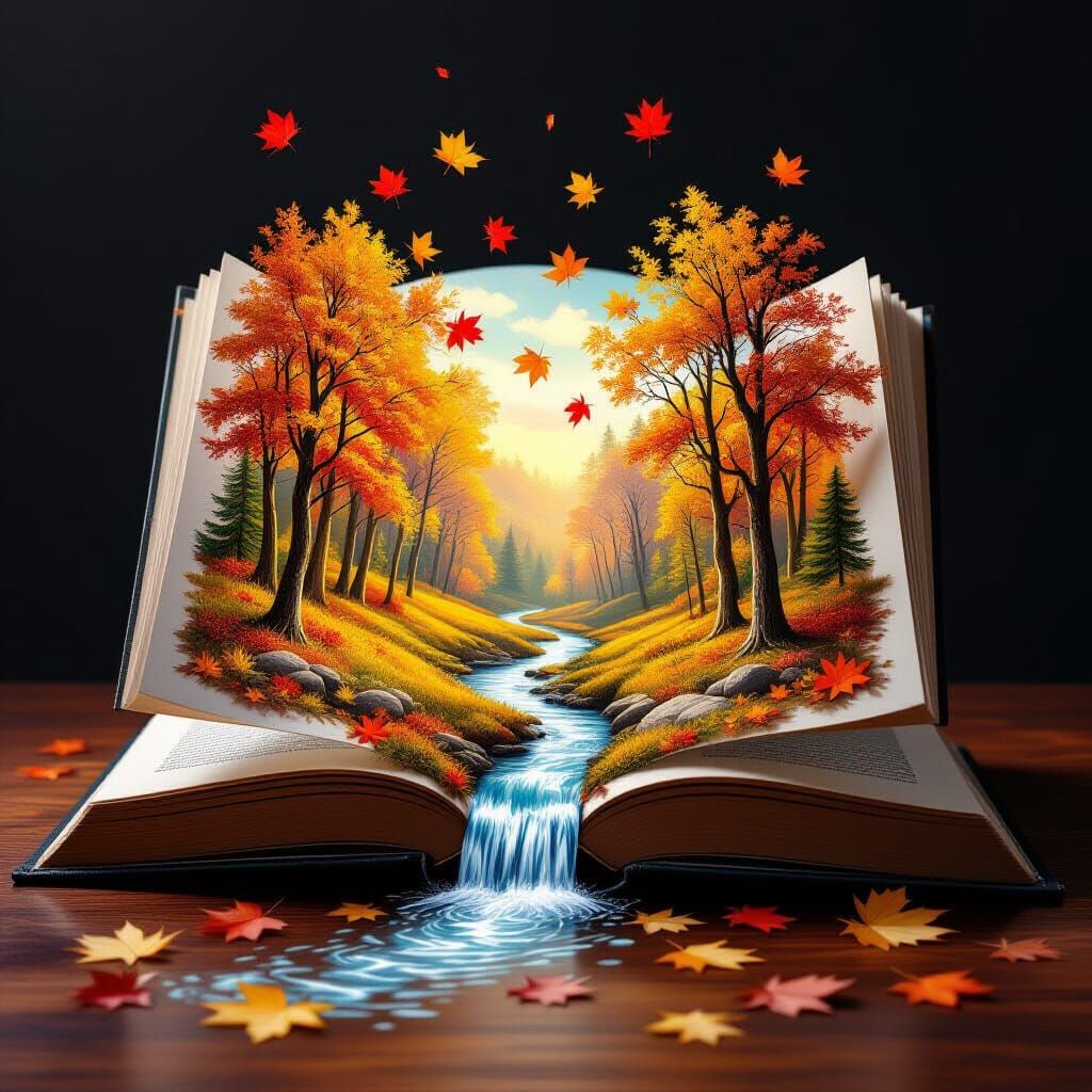 Autumn Forest Popup Book Spills Onto Desk