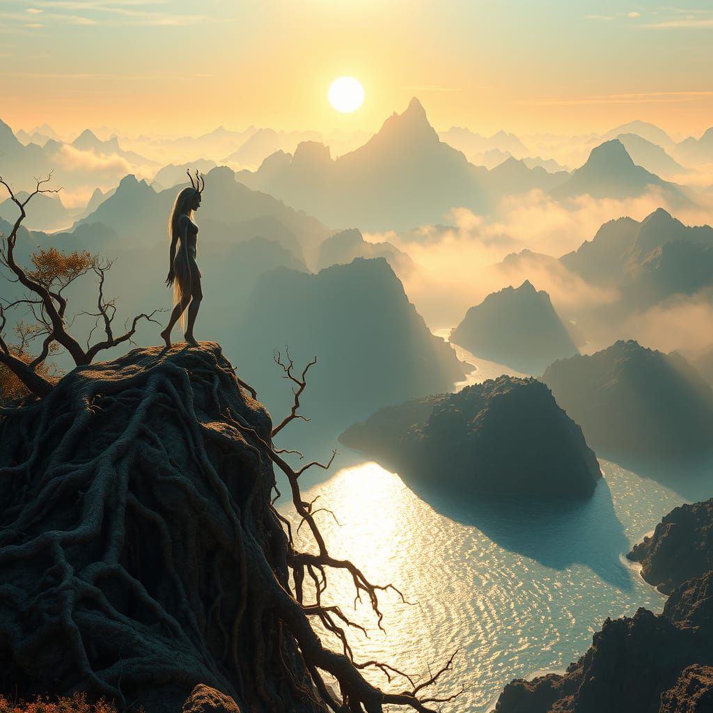 Mystical Strider in a Dreamscape of Ancient Wonder