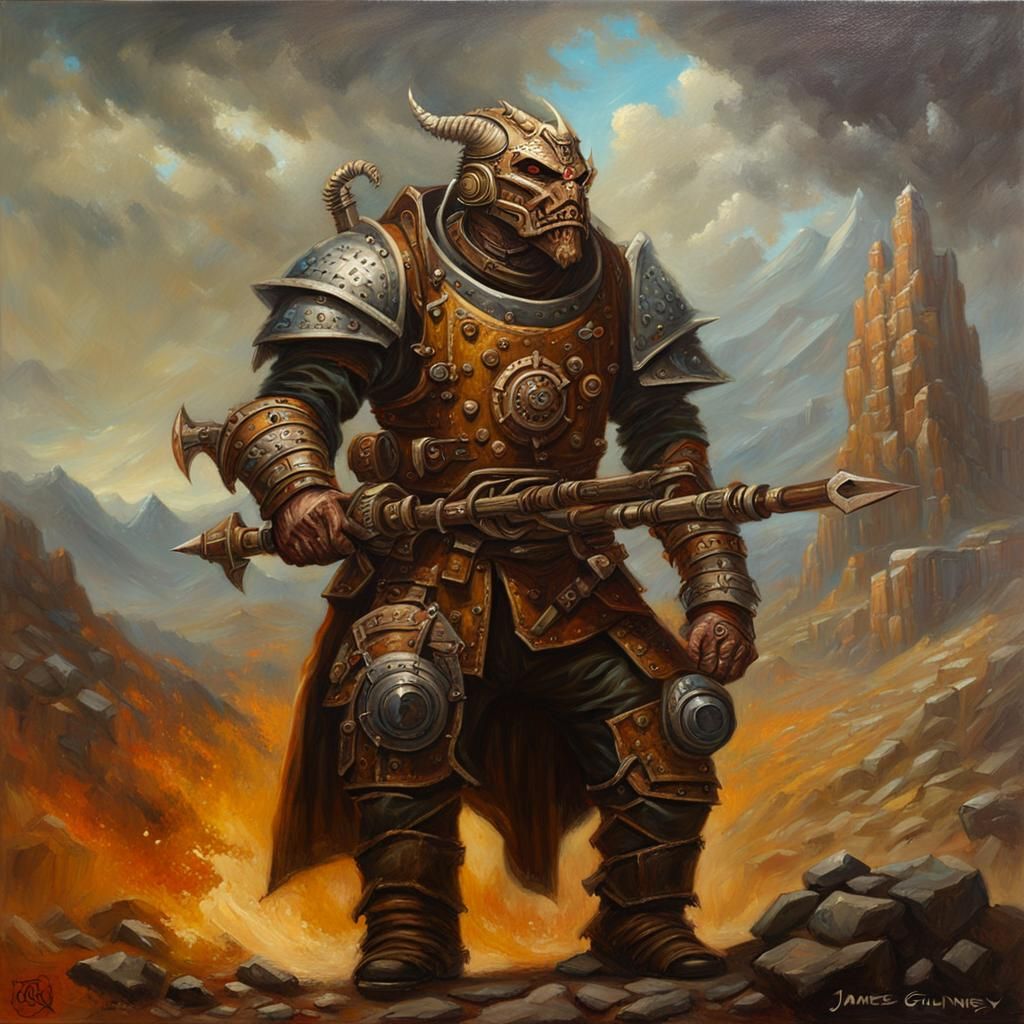 Dragonborn Warrior with Steampunk Engine Elements