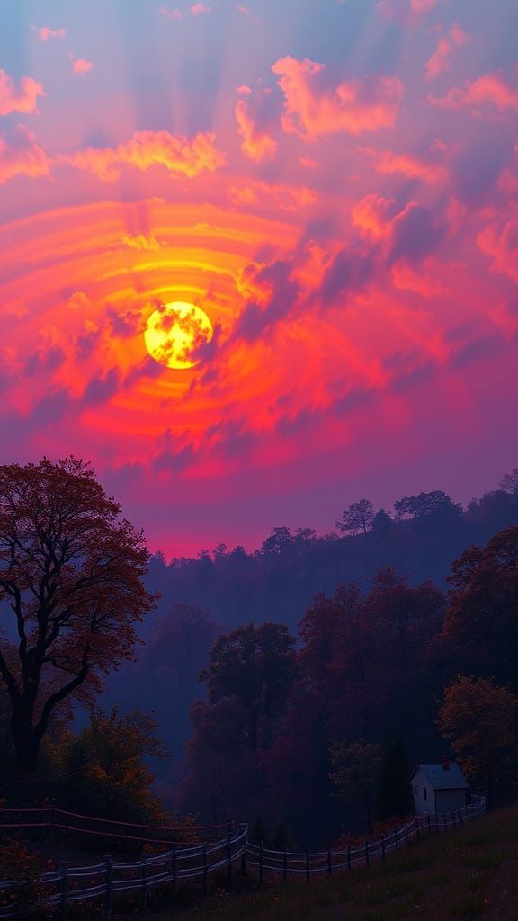 Smokey Hazy Sunrise on a Autumn Morning Van Gogh contrasting...