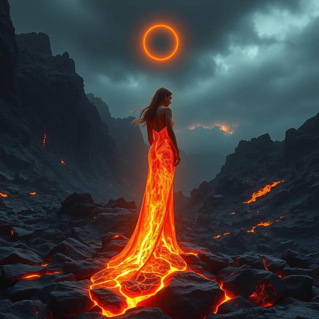 Lava Dress Woman in Volcanic Landscape