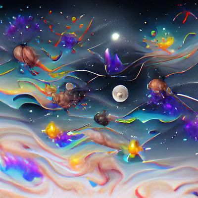 Cosmic Night Sky with Shooting Stars in Holographic Style