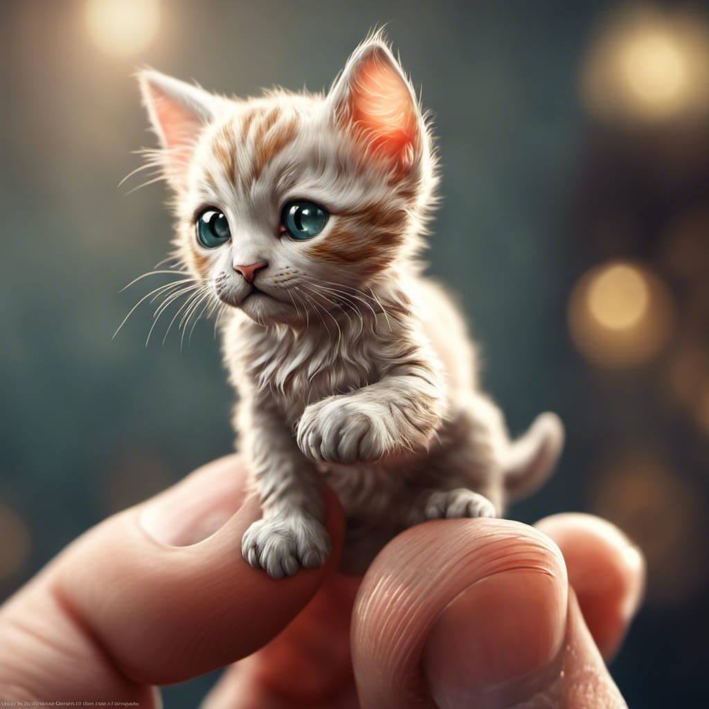 Kitten on a Finger: Hyperrealistic Fantasy Art