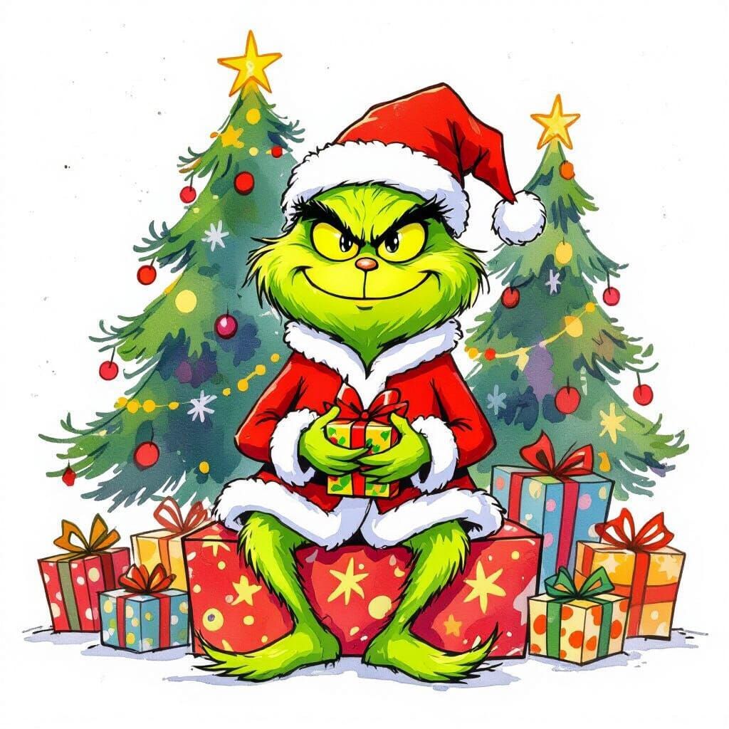 Quirky Grinch in Watercolor & Oil Style