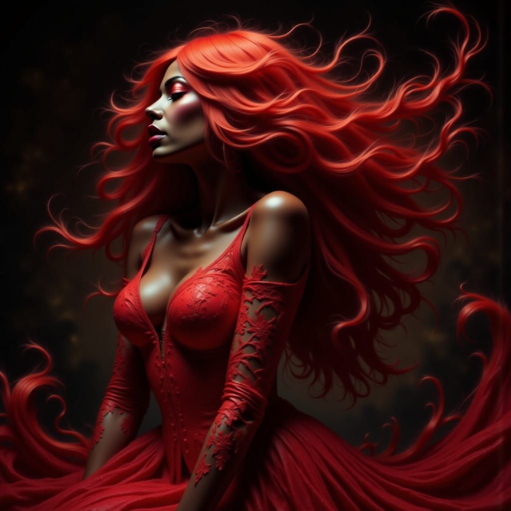 Dark Geisha: Emotional Portrait in Dramatic Painterly Style