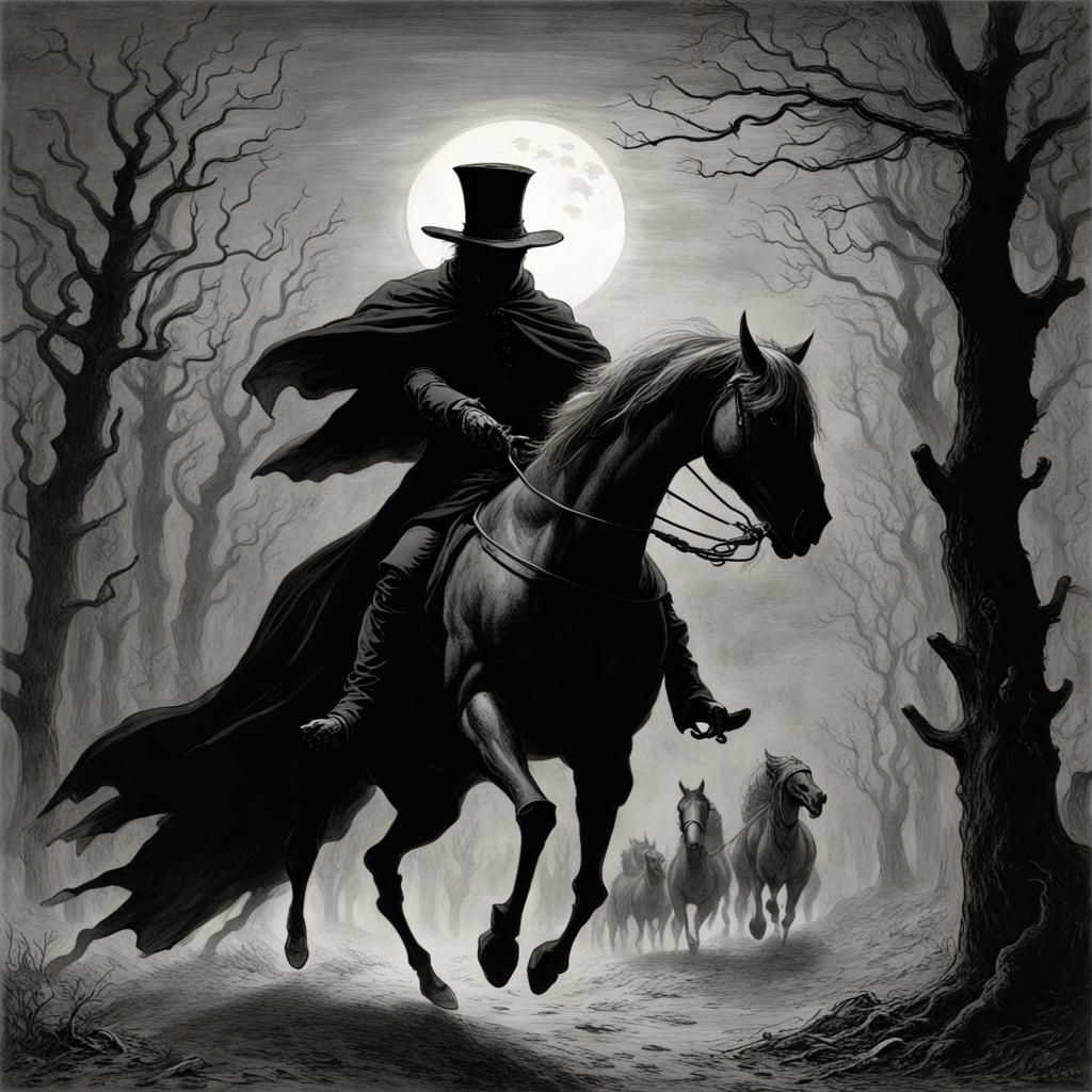 The Headless Horseman in Dark Horror Style