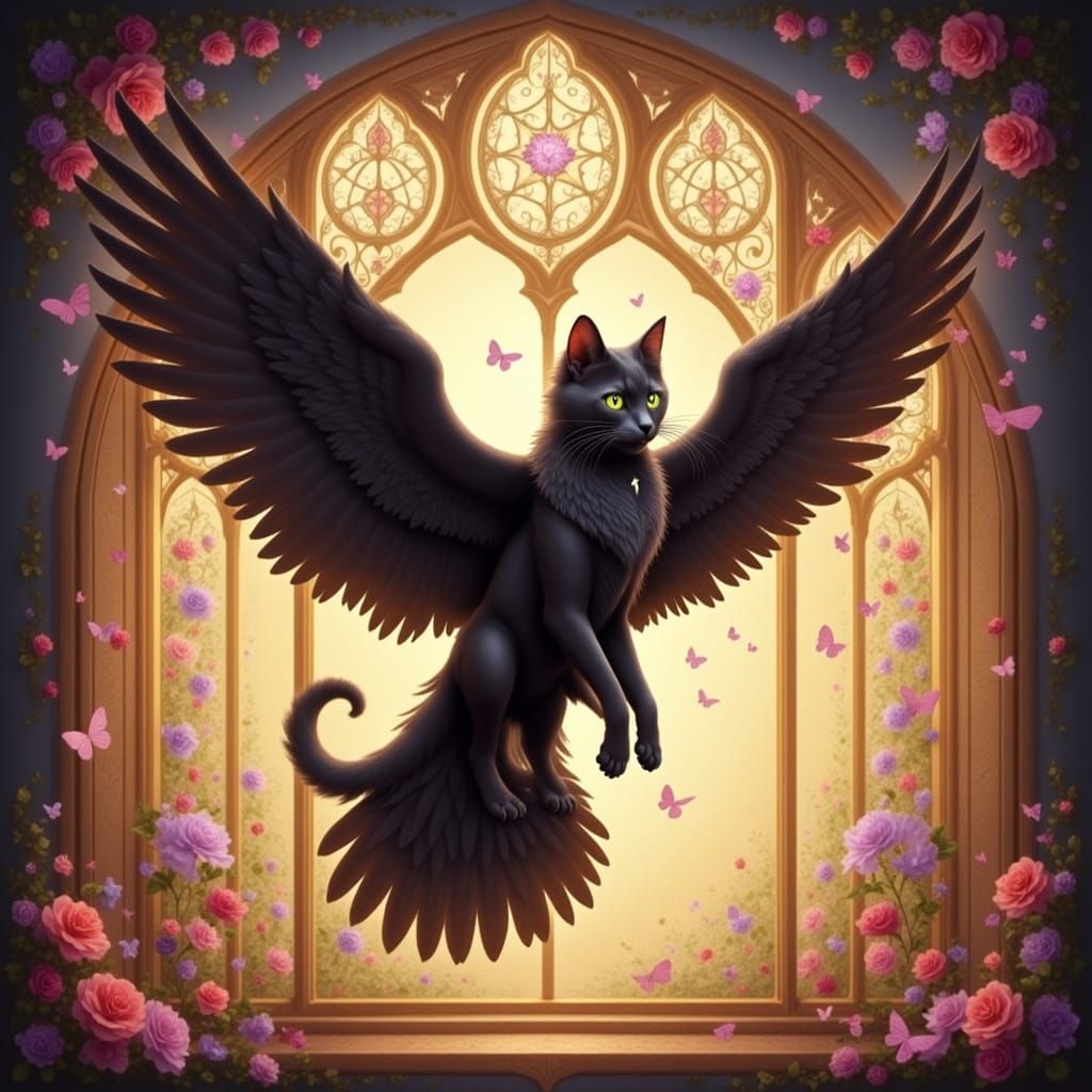 Majestic Feline-Eagle Hybrid Soars into Vibrant Castle Scene
