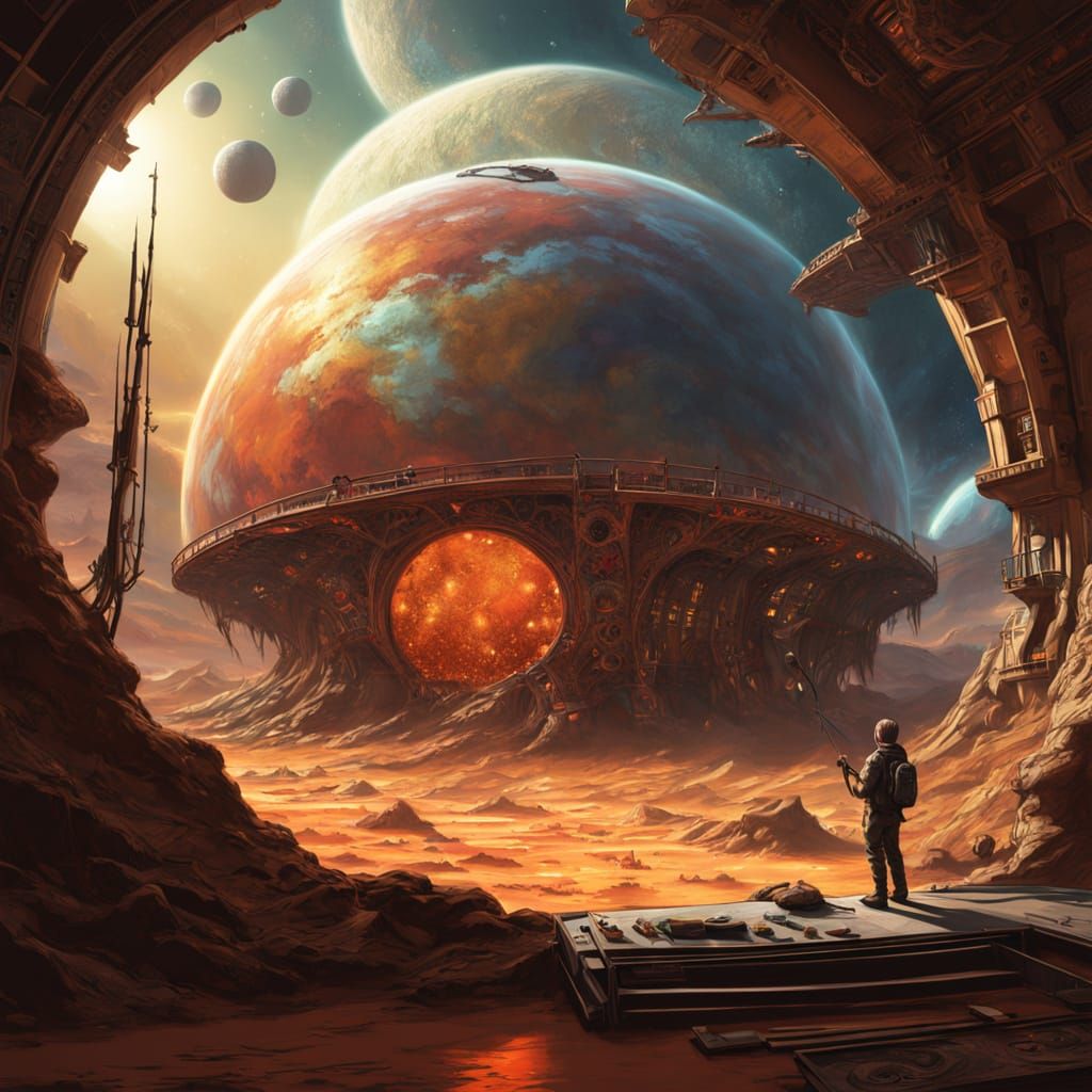 Martian Landscape Painting in Cozy Studio