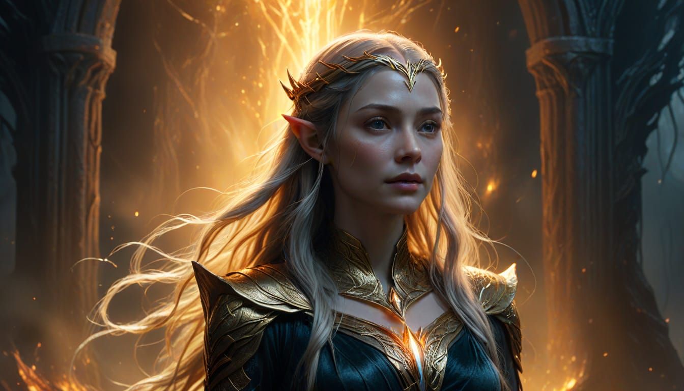 Galadriel Confronts Sauron: Fantasy Oil Painting