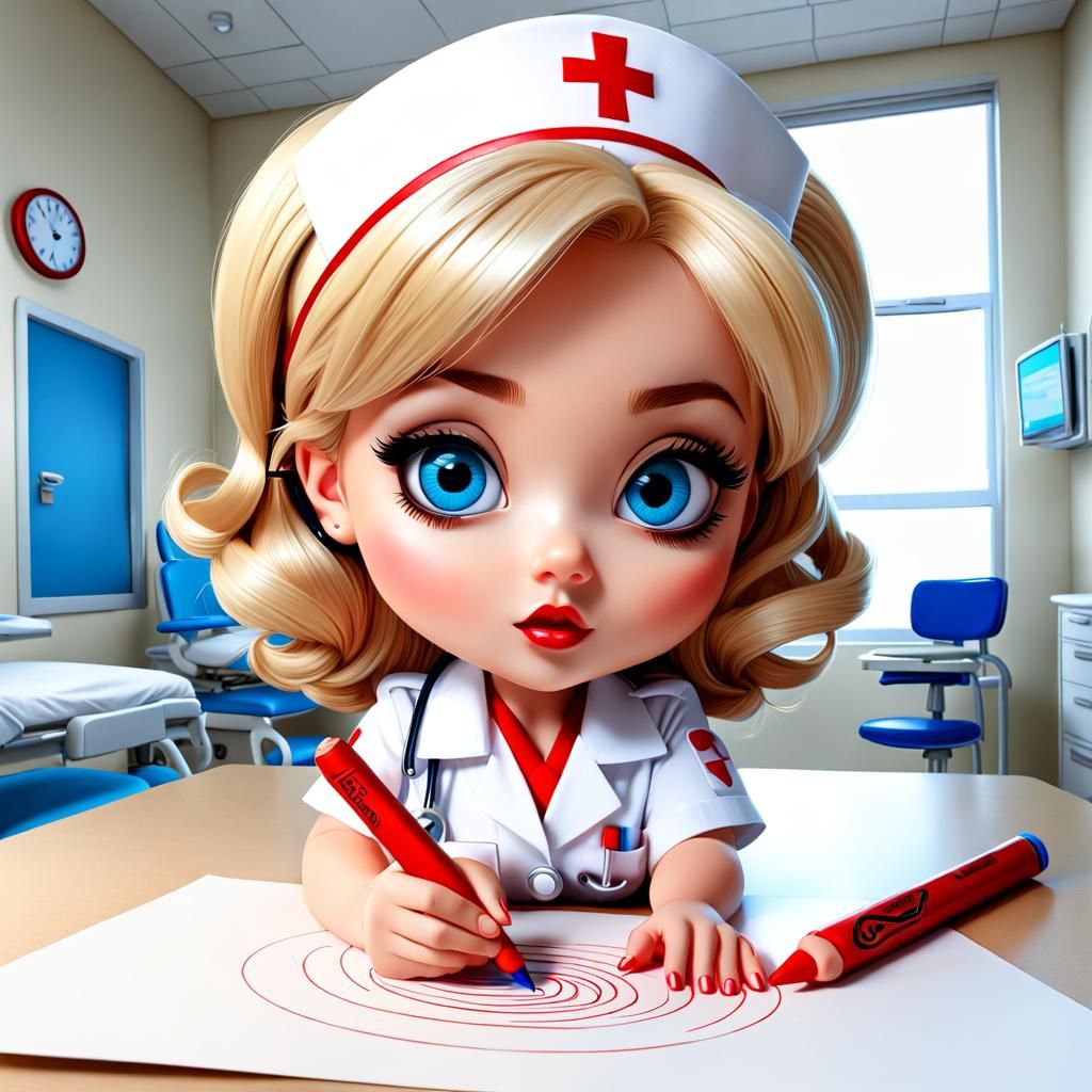 Adorable Chibi Nurse Drawing in Pop Art Style