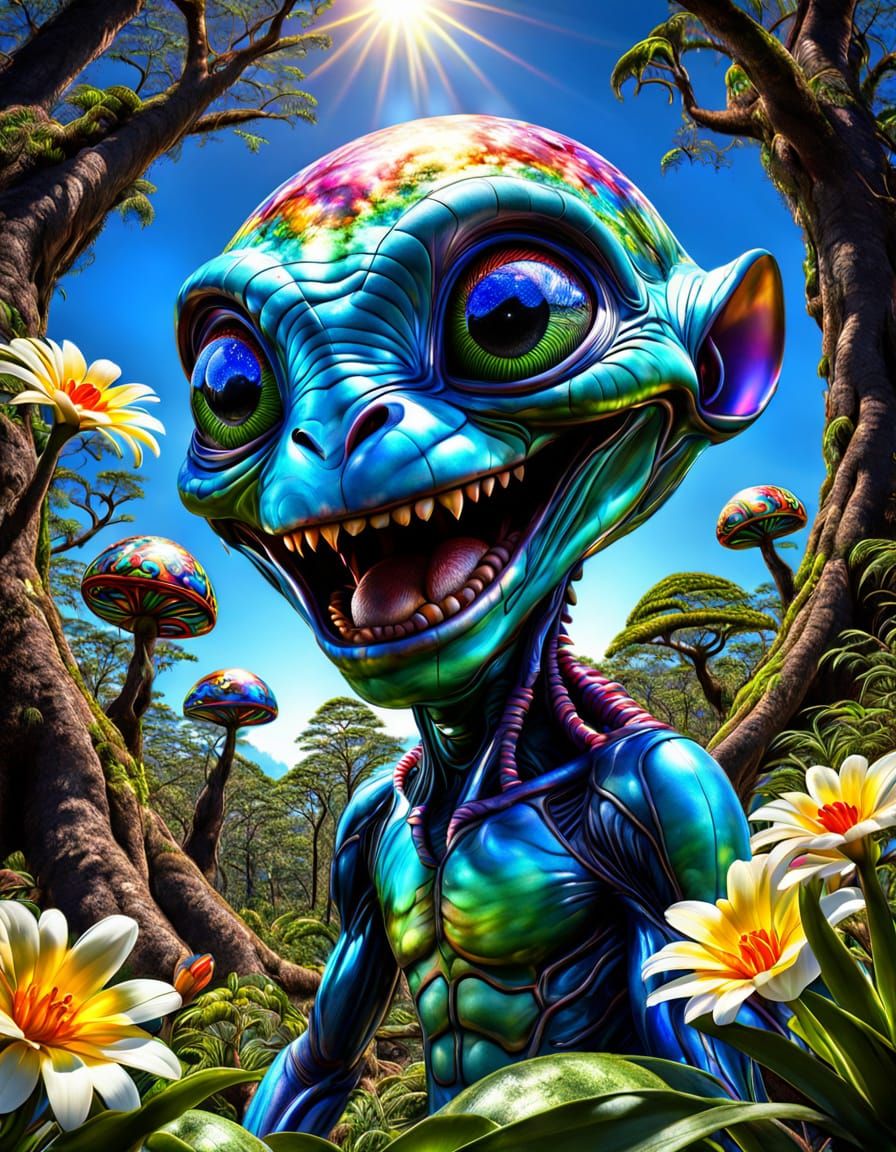 Easter Fantasy Alien in Vibrant Rainforest