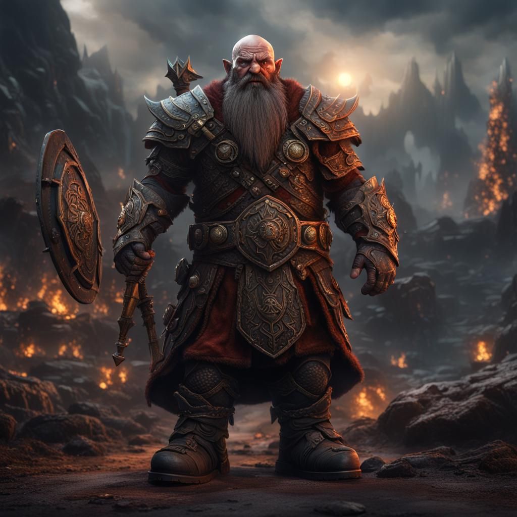 Evil Dwarf Warrior in Detailed Matte Painting Style
