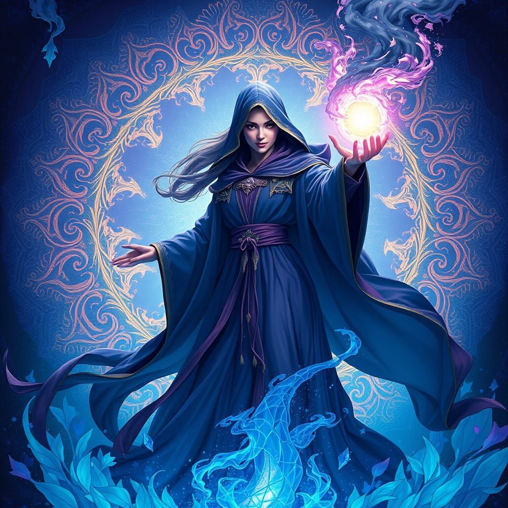 * aurocore, female wizard , arms outstretched, energy glowin...