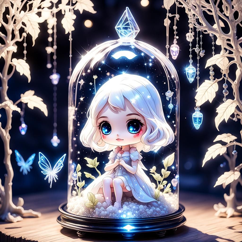 Dreamcore Snow White Chibi in Glitterpunk Style