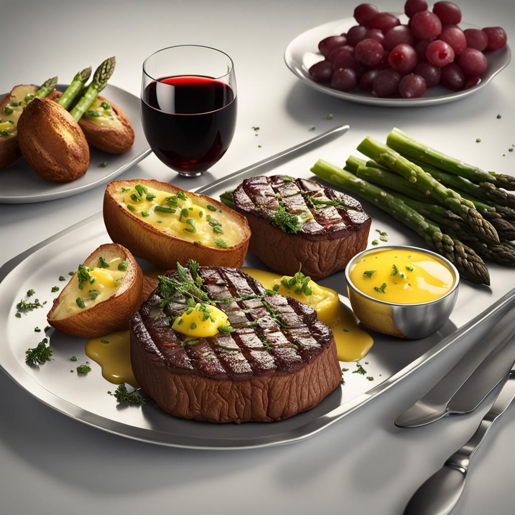 Steak Bearnaise with Asparagus: Matte Painting