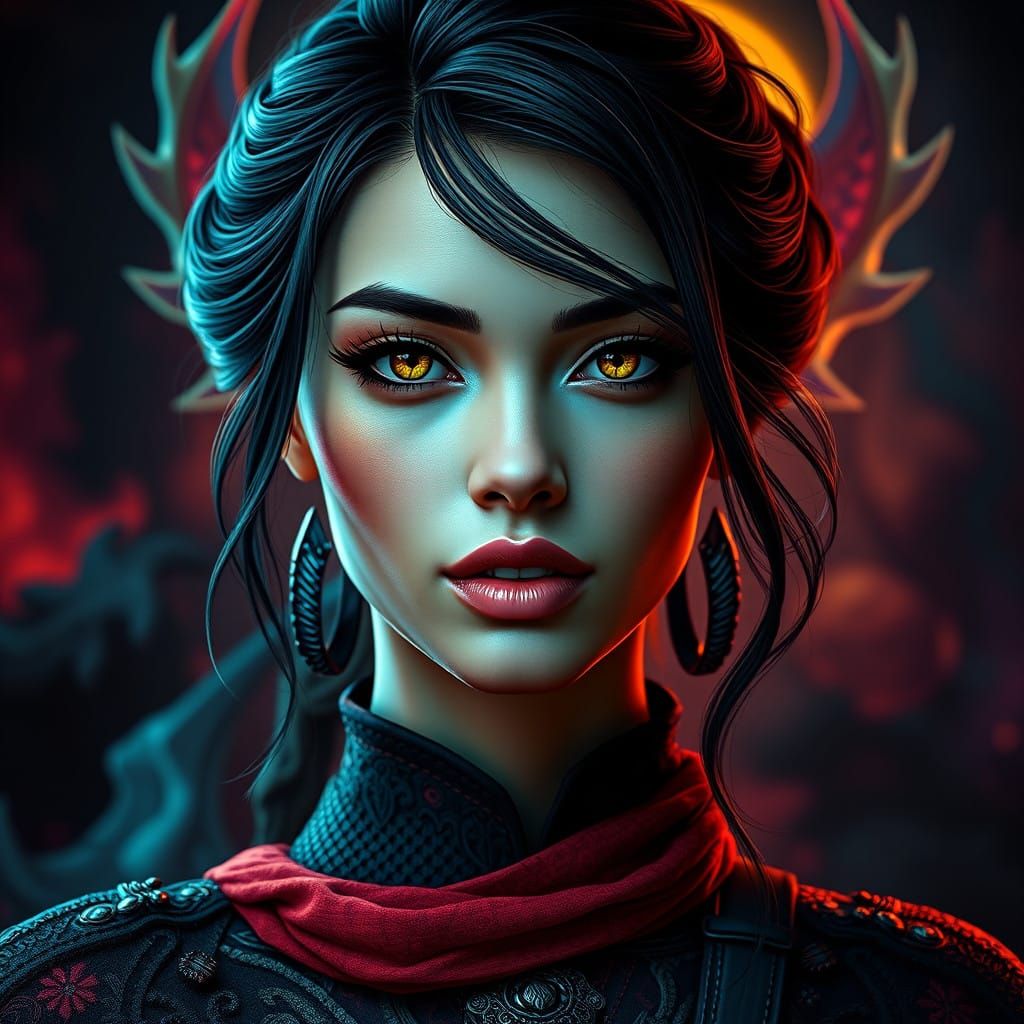 Futuristic Woman in Majestic, Hyper-Realistic Portrait