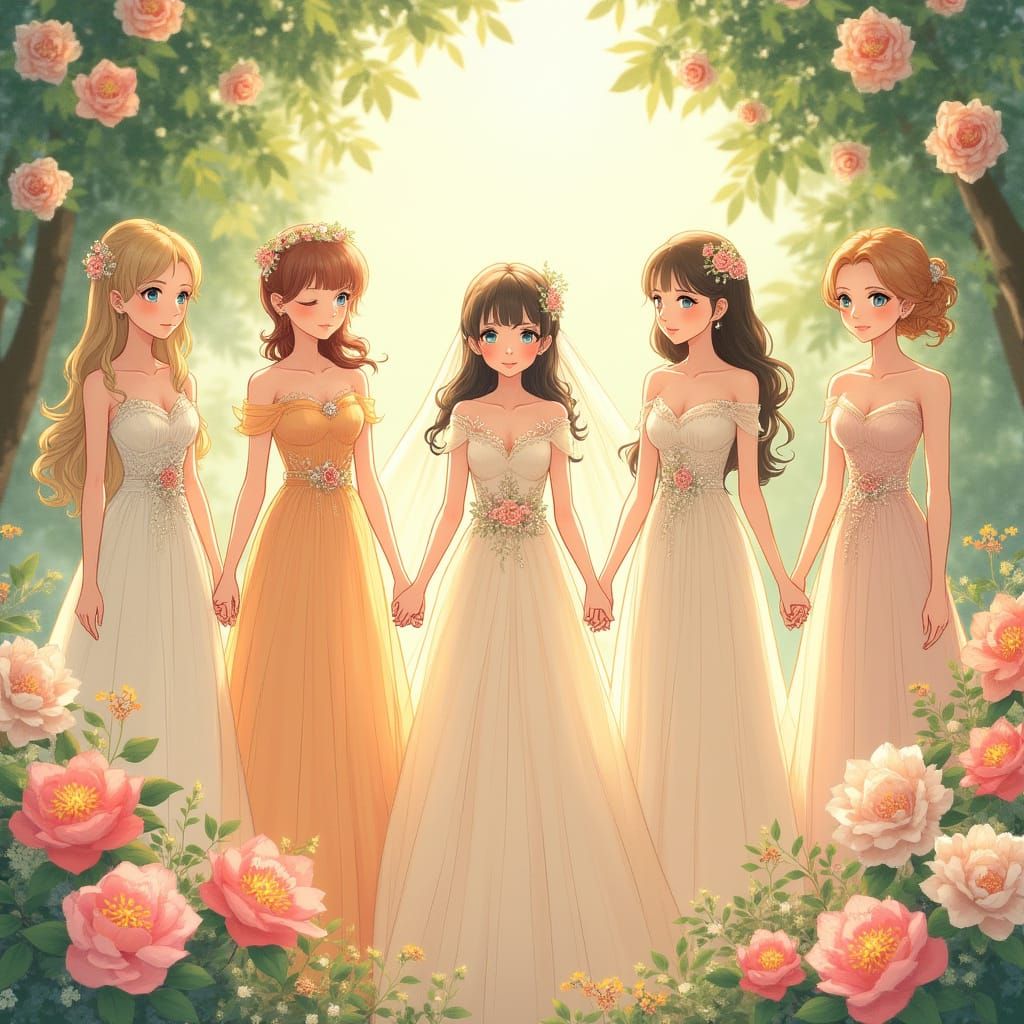 Five Sisters in Whimsical Wedding Attire, Inspired by Makoto...