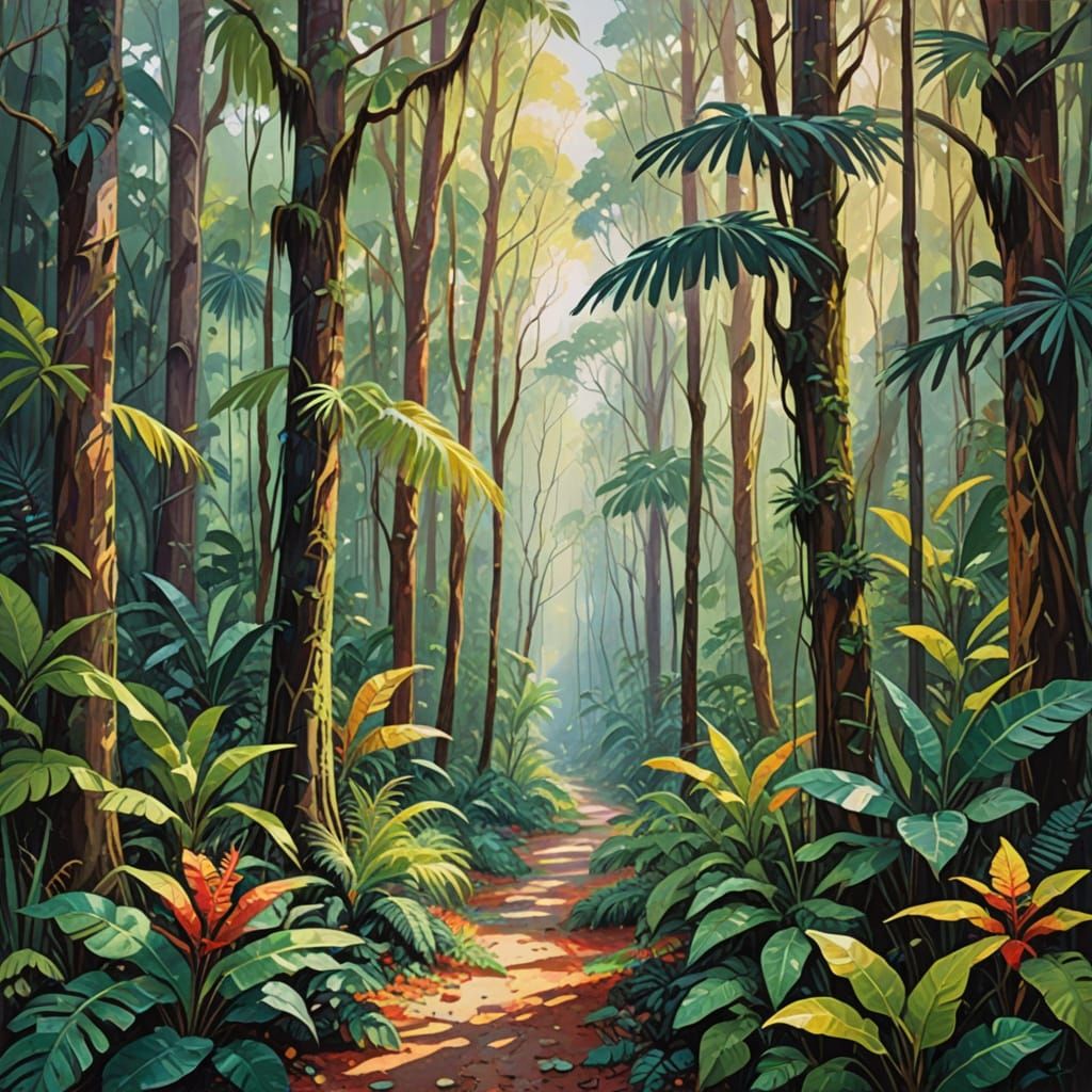Luminous Florida Rainforest in Vibrant Impressionist Style